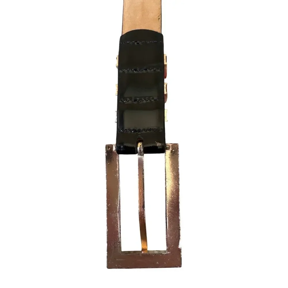 Carlisle‎ Black Italian Calfskin Belt Silver Tone Studded Look Hardware Small